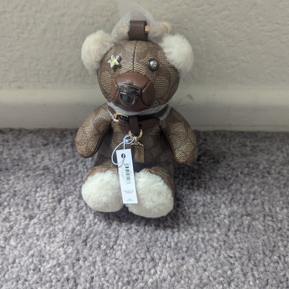 Coach Bear Bag Charm In Signature Canvas smooth leather and shearling